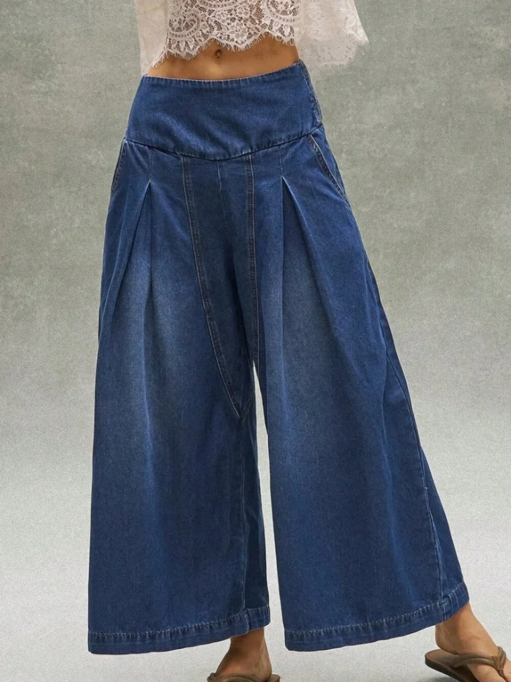 Blue Casual Women's Woven Denim Loose Fit Long Pants